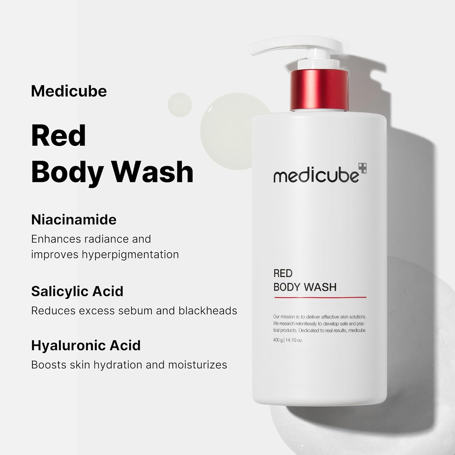 Medicube Red Acne Body Wash 14.52 Fl.oz I Low pH and Hydrating Cleanser with Salicylic Acid, Lactic Acid, Niacinamide and Hyaluronic Acid Suitable for Bacne Treatment | Korean Skin Care